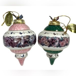 Bradford Editions Lena Liu Christmas Porcelain Ornaments Lot of 2
